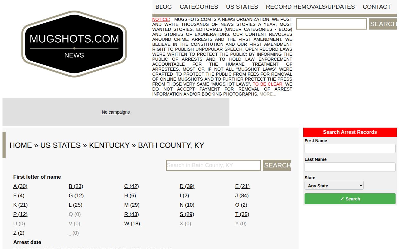 Bath County crime news historical mugshot archive page