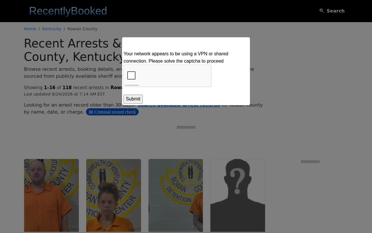 Bath County crime news unofficial Rowan booking archive